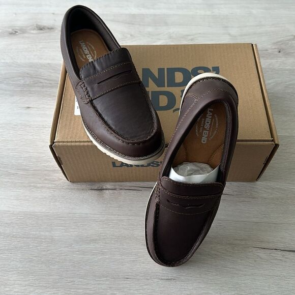 Lands End Comfort Casual Penny Loafer True Brown Leather 10 NWT IN BOX
